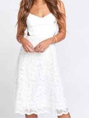 Show Me Your MuMu White Lace Midi Dress with Spaghetti Straps